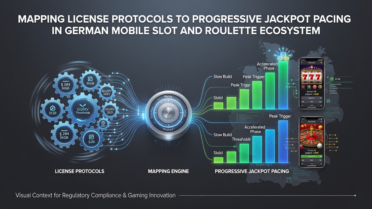Darstellung der Synchronisation von Lizenzvorgaben und Jackpot-Pacing in mobilen Roulette- und Slot-Anwendungen