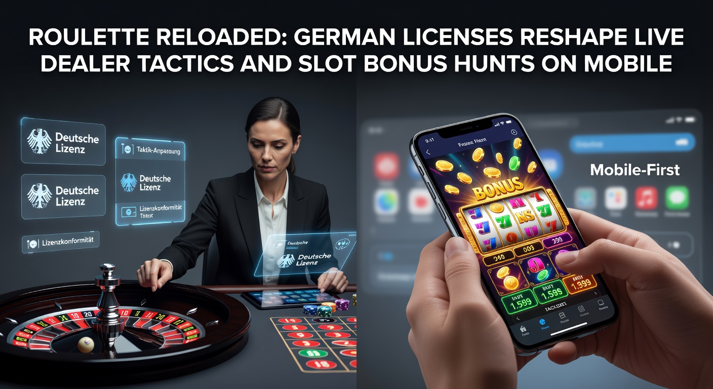 Live-Dealer-Roulette-Tisch mit deutscher Lizenz, umgeben von Mobilgeräten und Slot-Symbolen